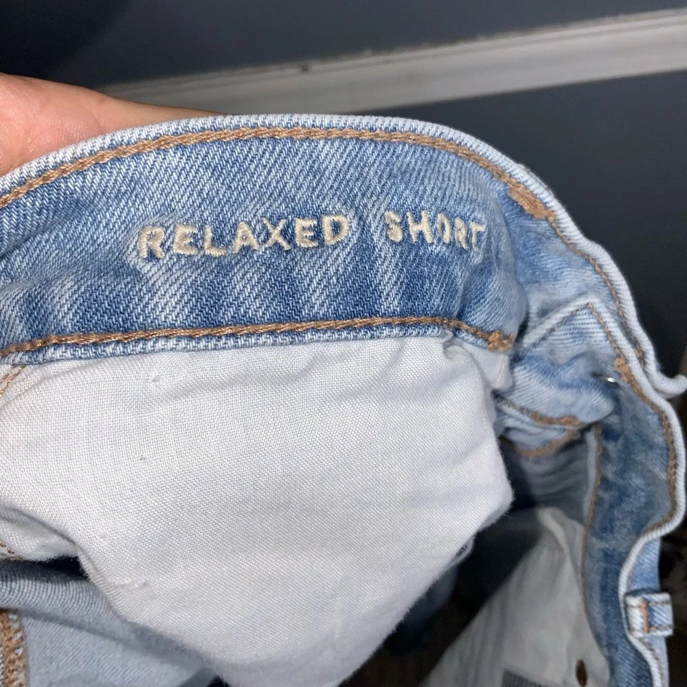 American Eagle Outfitters Strigid Ripped Relaxed Fit Light Blue Jean Shorts 4